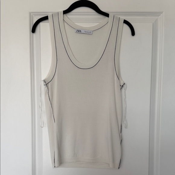 Zara Cream Tank Top with Black Trim - Picture 1 of 2